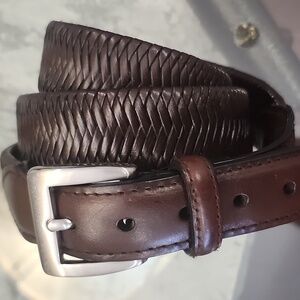 Rolfs Mens Brown Fine Leather Woven Belt Like New 38